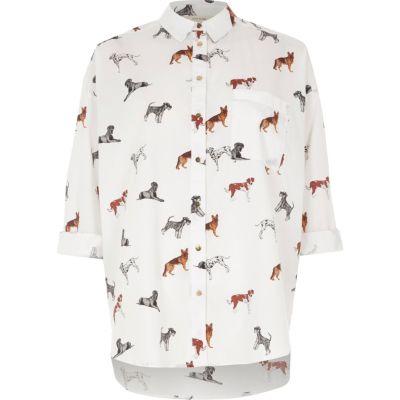 River Island Womens White Dog Print Shirt