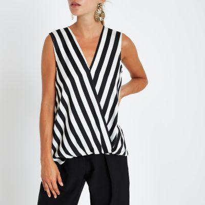 River Island Womens Stripe Tuck Front Sleeveless Blouse