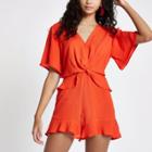 River Island Womens Knot Front Frill Playsuit