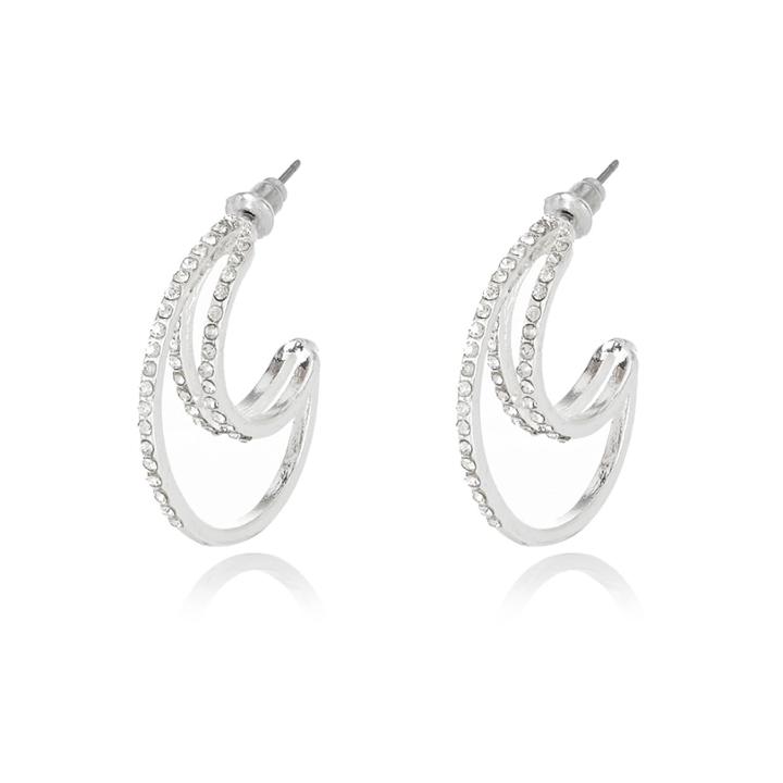 River Island Womens Silver Tone Triple Row Hoop Earrings