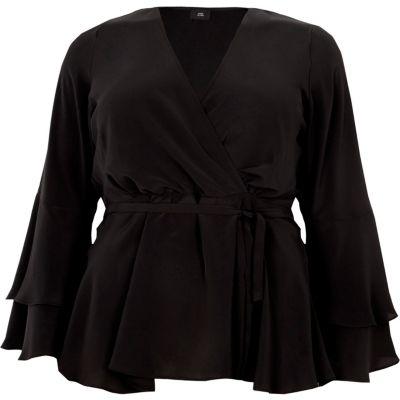 River Island Womens Plus Wrap Frill Sleeve Blouse