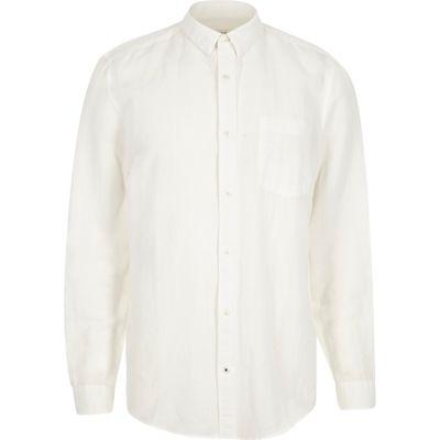 River Island Mens White Relaxed Fit Linen-rich Shirt