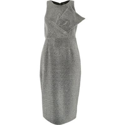 River Island Womens Silver Metallic Glitter Bow Bodycon Dress