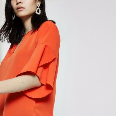 River Island Womens Short Sleeve Frill Sleeve Top