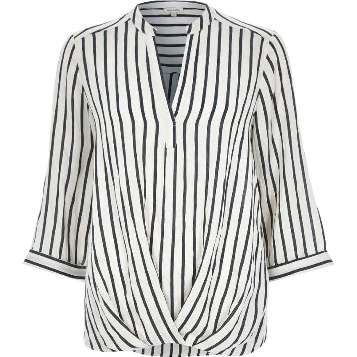 River Island Womens White Stripe Wrap Front V-neck Shirt