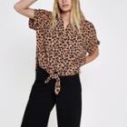 River Island Womens Leopard Print Tie Front Shirt