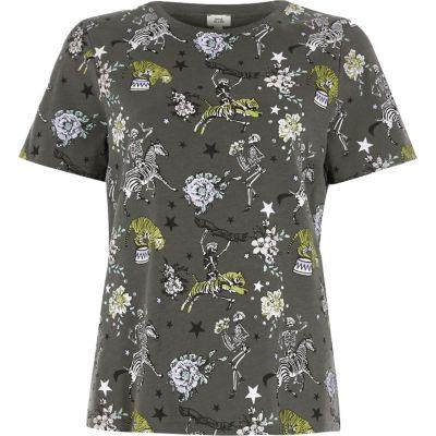 River Island Womens Circus Print Fitted T-shirt