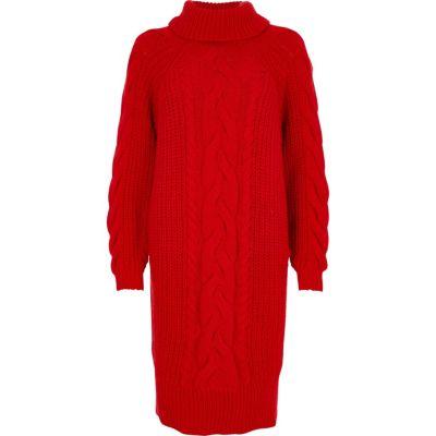 River Island Womens Cable Knit Roll Neck Jumper Midi Dress