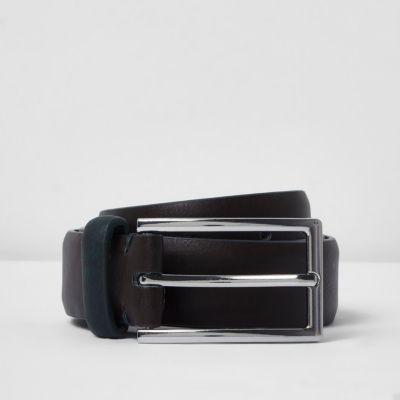 River Island Menschocolate Belt With Khaki Keeper