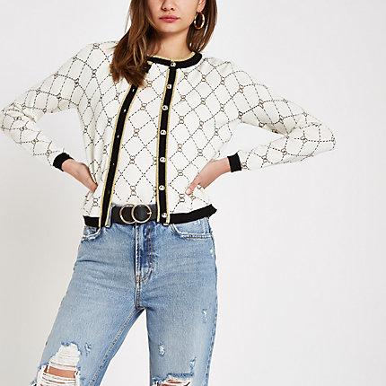 River Island Womens Geo Heart Print Cardigan