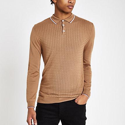 River Island Mens Slim Fit Grid Textured Polo Shirt