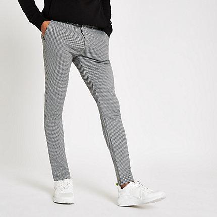 River Island Mens Houndstooth Stretch Super Skinny Pants