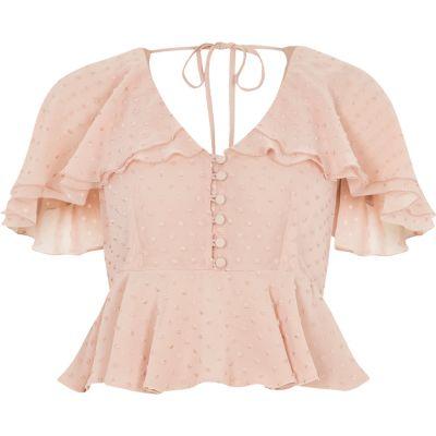 River Island Womens Petite Polka Dot Frill Cape Top