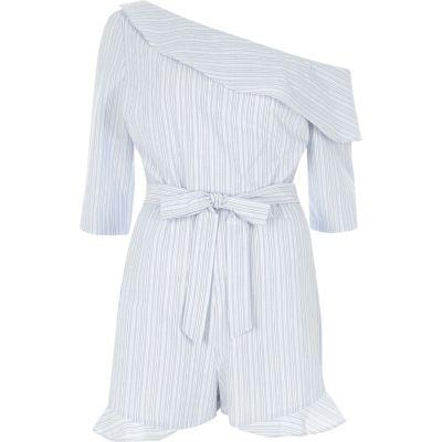 River Island Womens Stripe Frill One Shoulder Playsuit