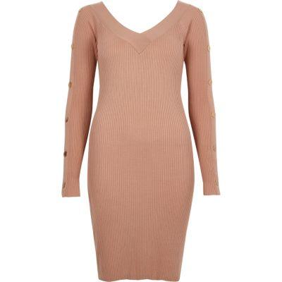 River Island Womens Rib Knit Long Sleeve Bodycon Dress