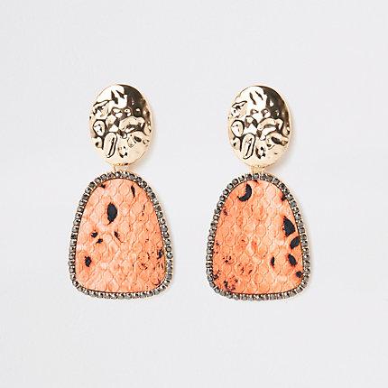 River Island Womens Gold Color Snake Print Drop Earrings