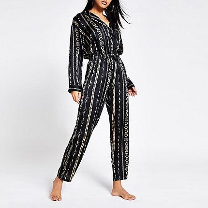 River Island Womens Chain Printed Satin Pyjama Jumpsuit