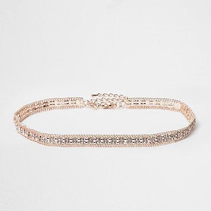 River Island Womens Rose Gold Color Rhinestone Choker