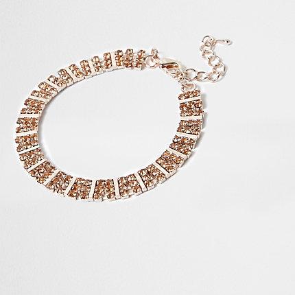 River Island Womens Rose Gold Tone Square Rhinestone Bracelet