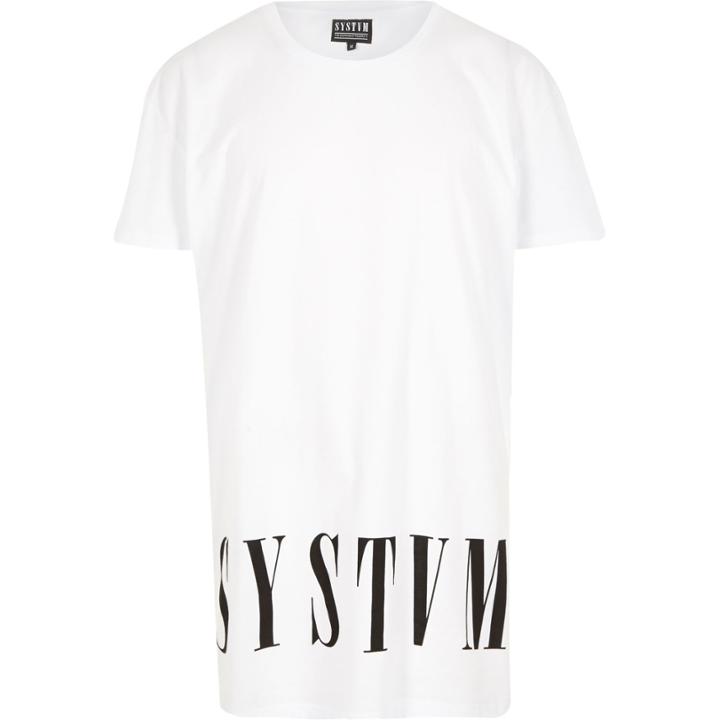 River Island Menswhite Systvm Longer Length Logo T-shirt