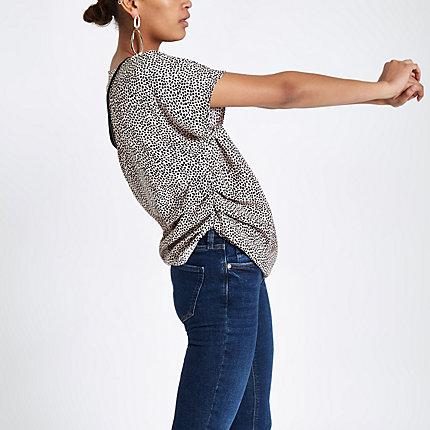 River Island Womens Spot Print Bar Back Ruched Top