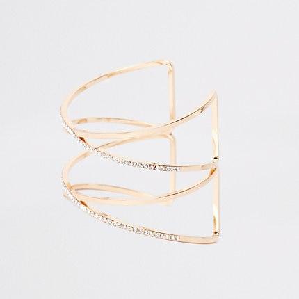 River Island Womens Gold Color Rhinestone Cuff Bracelet