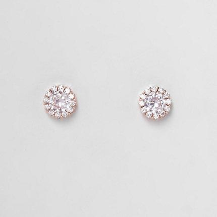 River Island Womens Rose Gold Plated Cubic Zironia Stud Earrings