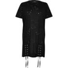 River Island Womens Distressed Lace Up Oversized T-shirt