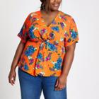 River Island Womens Plus Floral Knot Front Top