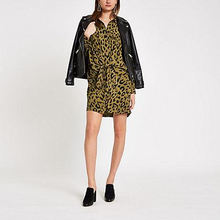 River Island Womens Leopard Print Twist Front Shirt Dress