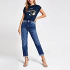 River Island Womens Printed Ruched Sleeve T-shirt