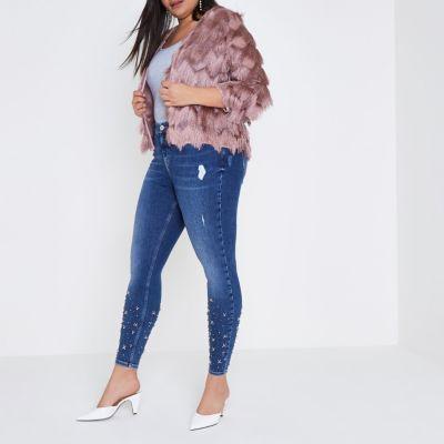 River Island Womens Plus Hem Embellished Amelie Skinny Jeans