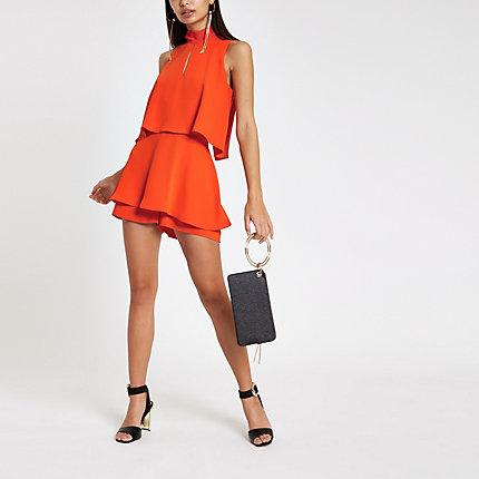 River Island Womens High Neck Tiered Frill Romper