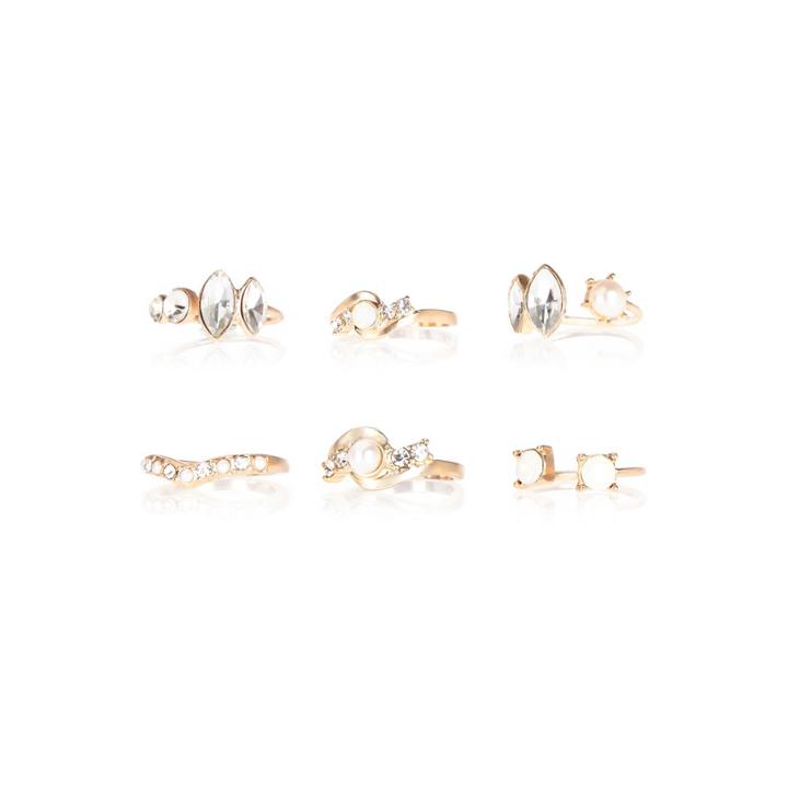 River Island Womens Gold Tone Gem Pearl Rings Pack