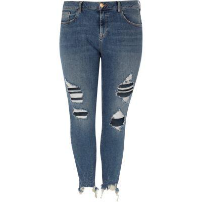 River Island Womens Plus Frayed Alannah Relaxed Skinny Jeans