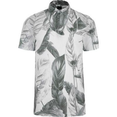 River Island Mens Mono Leaf Print Slim Fit Polo Shirt