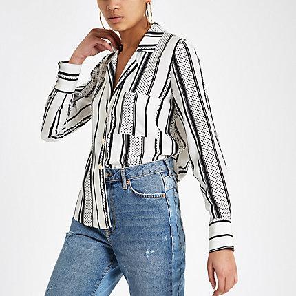 River Island Womens Stripe Gold Tone Button Shirt