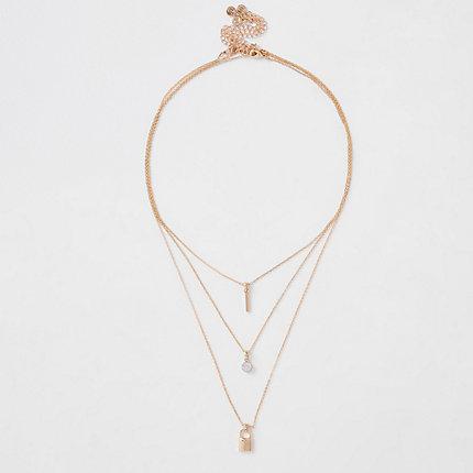 River Island Womens Gold Tone Padlock Necklace Multipack