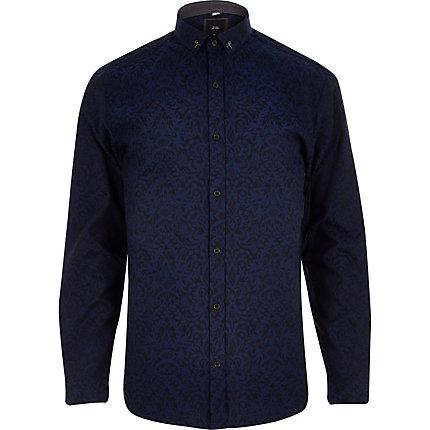 River Island Mens Jacquard Print Long Sleeve Button Shirt