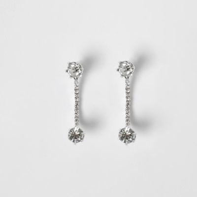 River Island Womens Silver Tone Rhinestone Curved Stud Earrings
