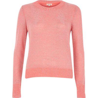 River Island Womens Pink Metallic Knit Split Back Jumper