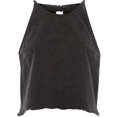 River Island Womens Washed Denim Sleeveless Crop Top