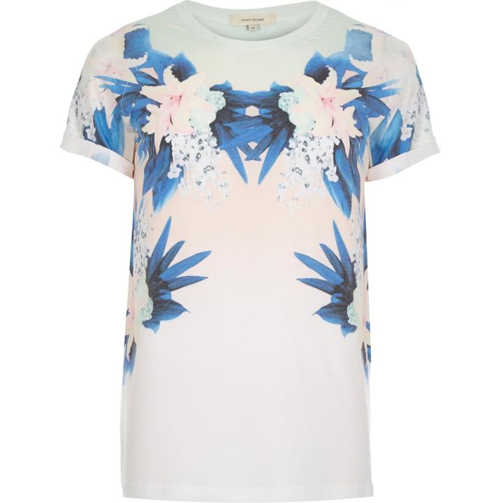 River Island Menswhite Reflected Floral Print T-shirt