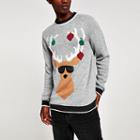 River Island Mens Marl Reindeer Print Christmas Jumper