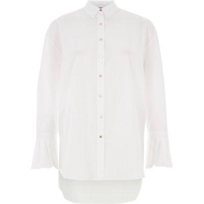 River Island Womens White Pleat Cuff Oversized Shirt
