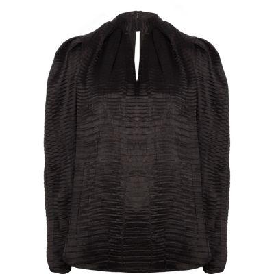 River Island Womens Textured High Neck Puff Shoulder Top