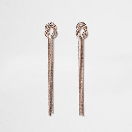 River Island Womens Rose Gold Color Snake Knot Drop Earrings