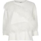 River Island Womens White Feather Front Raw Hem Sweatshirt