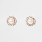 River Island Womens Gold Tone Round Diamante Pearl Stud Earrings