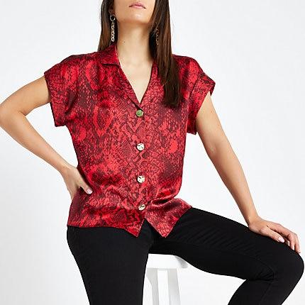 River Island Womens Petite Snake Print Short Sleeve Shirt